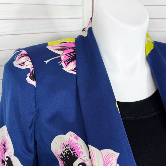 J. Crew Tropical Floral Sateen Crop Blazer Jacket Blue Pink 12 - Picture 5 of 12